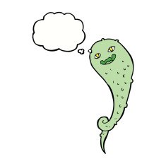 cartoon spooky ghost with thought bubble N42