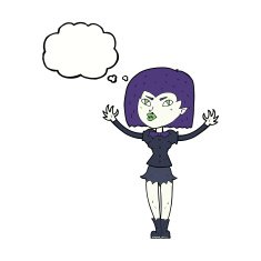 cartoon vampire girl with thought bubble N193