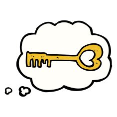 cartoon heart shaped key with thought bubble