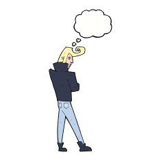 cartoon cool guy with thought bubble N8