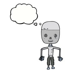 cartoon robot with thought bubble N151