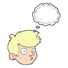 cartoon staring boy with thought bubble N22