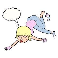 cartoon woman floating with thought bubble N8