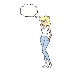 cartoon pretty woman with thought bubble N240