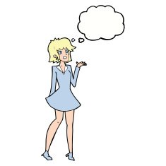 cartoon pretty woman in dress with thought bubble N42