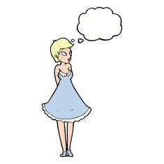 cartoon pretty woman in dress with thought bubble N43