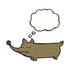 cartoon funny little dog with thought bubble N16
