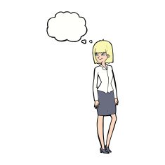 cartoon pretty businesswoman with thought bubble N9