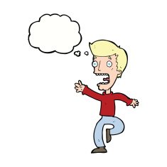 cartoon terrified man with thought bubble N197