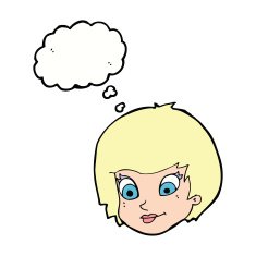 cartoon female face with thought bubble N128