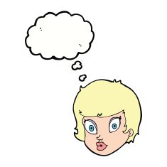 cartoon surprised female face with thought bubble N56