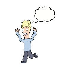 cartoon terrified man with thought bubble N198