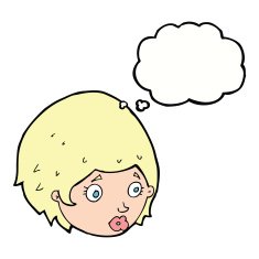 cartoon girl with concerned expression thought bubble N8