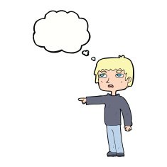 cartoon boy pointing with thought bubble N24