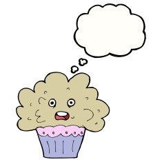 cartoon big cupcake with thought bubble