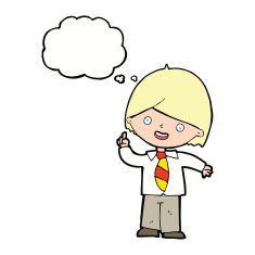 cartoon school boy answering question with thought bubble N43