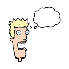 cartoon shocked man's face with thought bubble N9