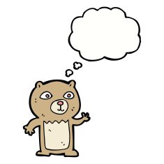 cartoon waving teddy bear with thought bubble N10