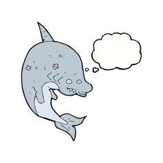 cartoon shark with thought bubble N36