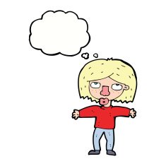 cartoon girl looking upwards with thought bubble N9