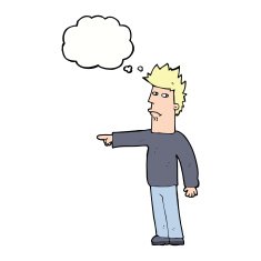 cartoon man pointing with thought bubble N169