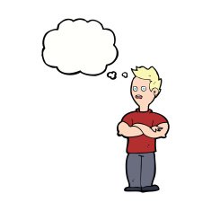 cartoon man with crossed arms thought bubble N25