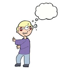 cartoon boy with popping out eyes thought bubble N8