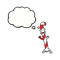 cartoon dancing christmas candy cane with thought bubble N17