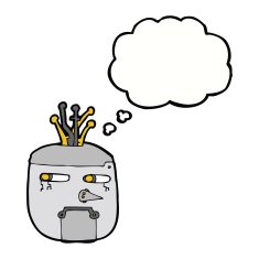 cartoon robot head with thought bubble N54