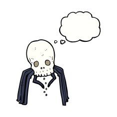 cartoon spooky skull spider with thought bubble N8