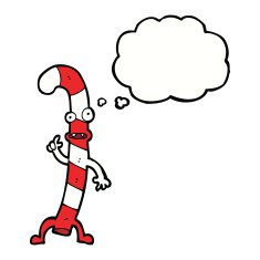 cartoon dancing christmas candy cane with thought bubble N18