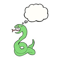 cartoon hissing snake with thought bubble N16