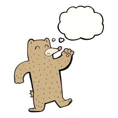 cartoon waving bear with thought bubble N3