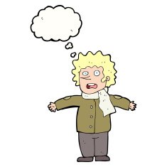 cartoon surprised man with thought bubble N120