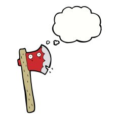 cartoon axe with thought bubble N5