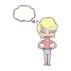 cartoon woman with hands on hips thought bubble N193