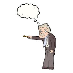 cartoon man trembling with key unlocking thought bubble N8