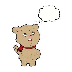 cartoon cute teddy bear with scarf thought bubble