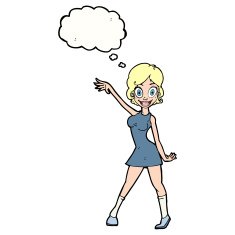 cartoon party girl with thought bubble N8