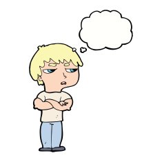 cartoon annoyed boy with thought bubble N36