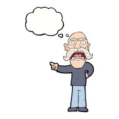 cartoon angry old man with thought bubble N124