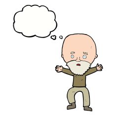 cartoon panicking old man with thought bubble N9
