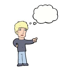 cartoon pointing man with thought bubble N76