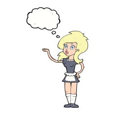 cartoon pretty waitress with thought bubble N9