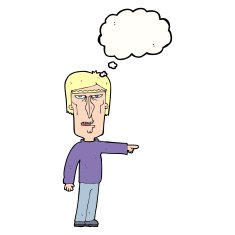 cartoon pointing man with thought bubble N77
