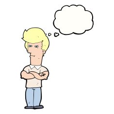 cartoon man with folded arms thought bubble N26
