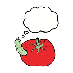 cartoon tomato with bug thought bubble N4