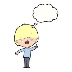 cartoon happy boy with thought bubble N208