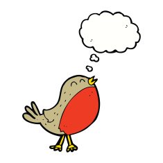 cartoon christmas robin with thought bubble N6