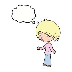 cartoon confused woman with thought bubble N74